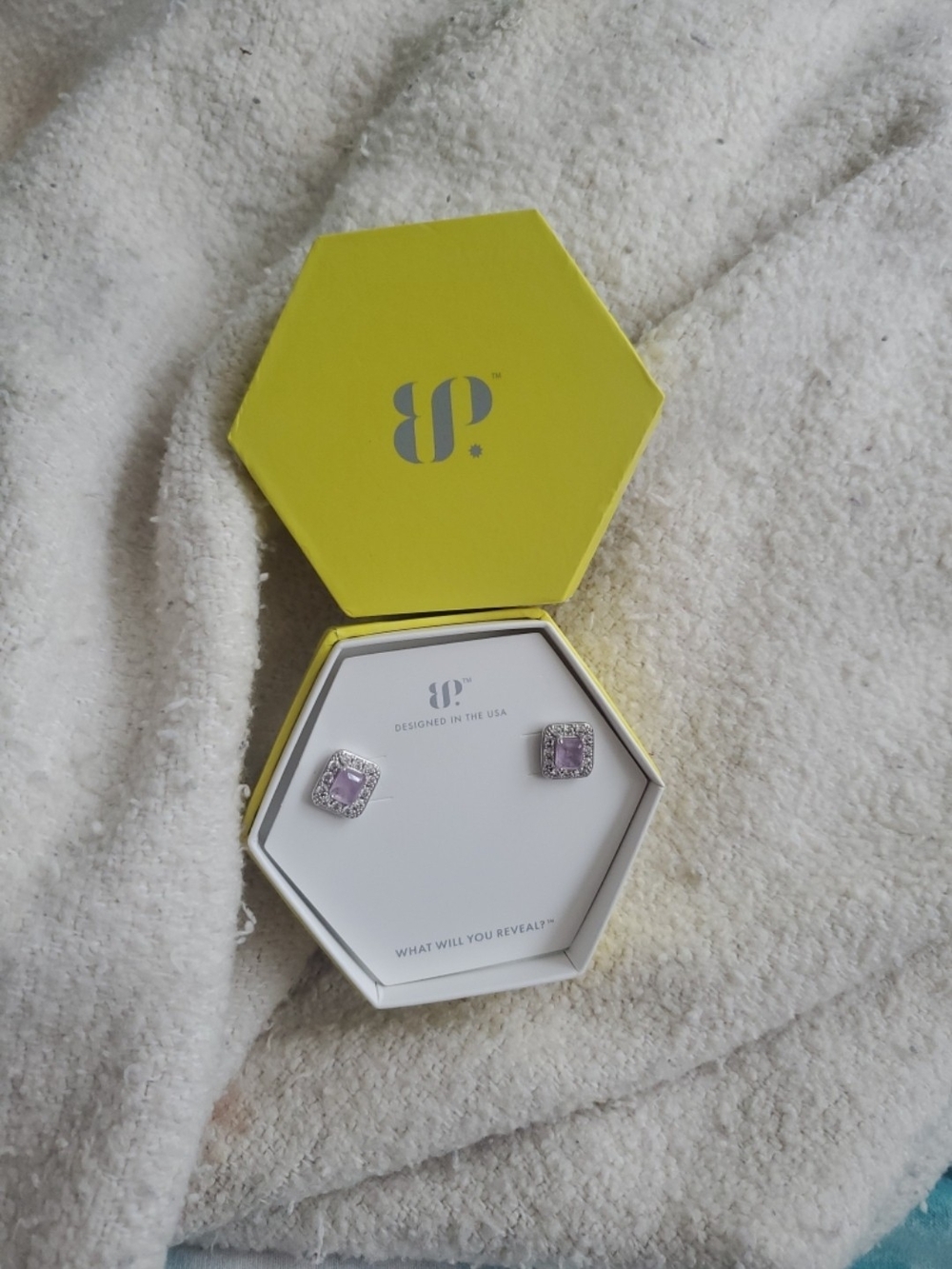 Bomb Party Lilac Square Halo Stud Earrings